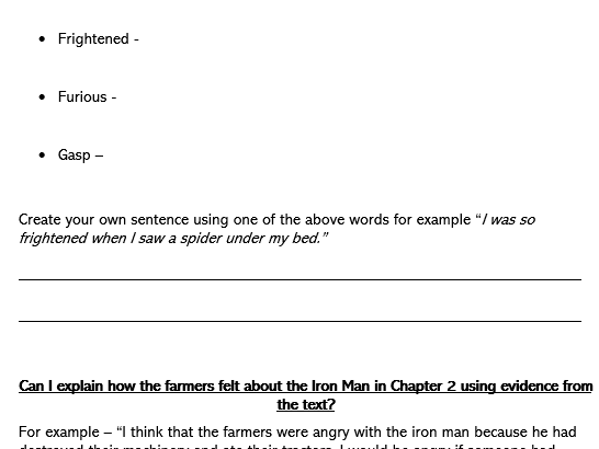 Guided Reading VIPERS Activities for the Iron Man by Ted Hughes