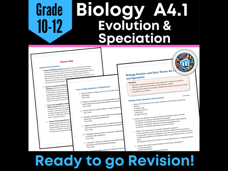 IB DP Biology A4.1 Evolution and Speciation Quiz and Revision Worksheets 2026