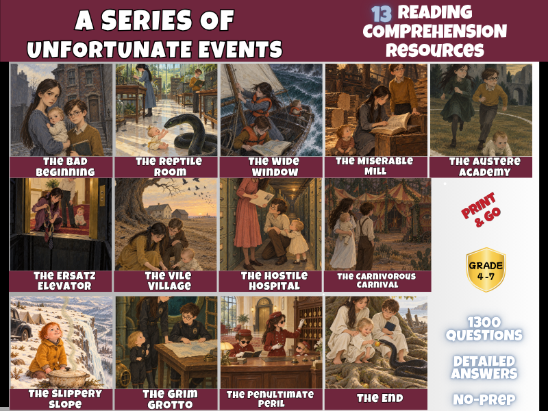 A Series of Unfortunate Events | 13-Book Reading Comprehension Bundle | Years 4–7 | KS2–KS3 | PDF