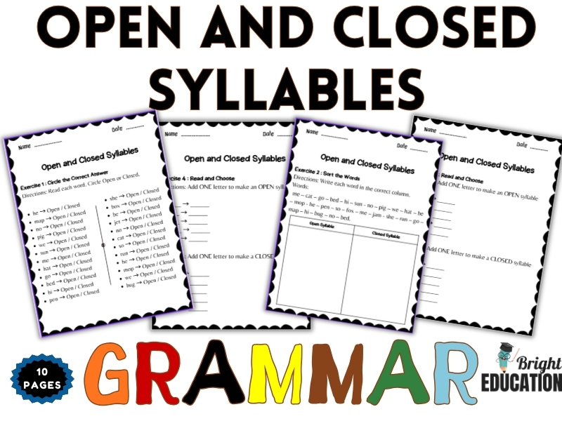 Open and Closed Syllables Grammar Worksheets - Open and Closed Syllable Sort