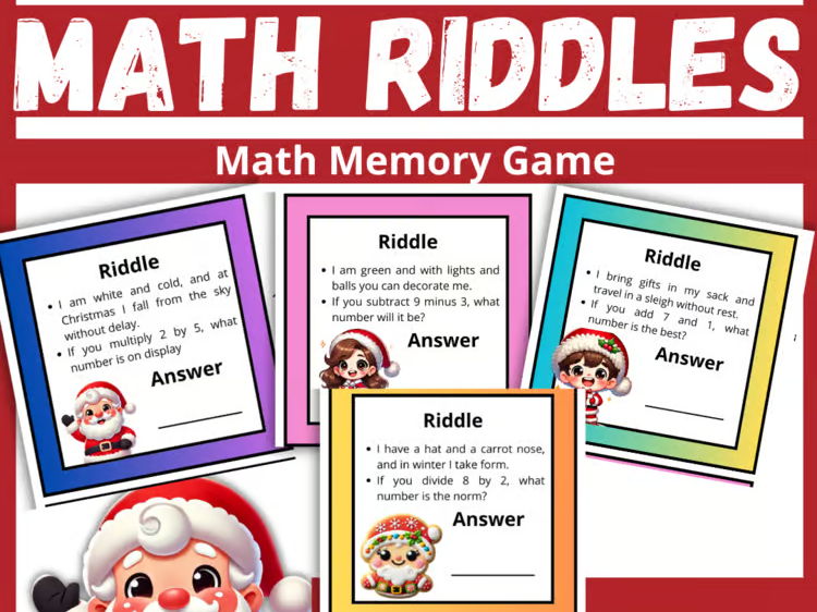 Christmas Math Riddles- Addition Subtraction Multiplication Division