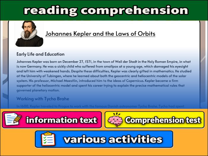 Johannes Kepler and the Laws of Orbits- Reading Comprehension, Worksheet & Activities