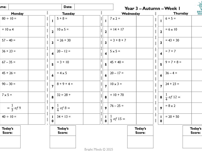Fluency Fix – Year 3 Daily Arithmetic (36 Weeks of KS2 Maths Starters)