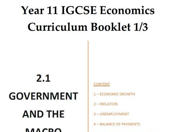 Year 11 IGCSE Economics Curriculum Booklet 1 (Edexcel)