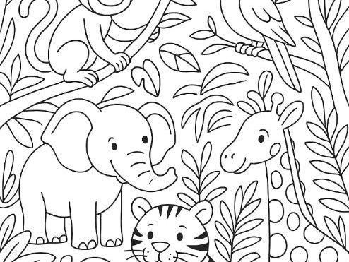 Jungle Animals Colouring Page