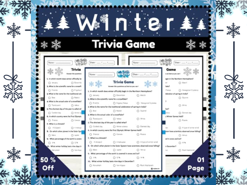 Winter Trivia Game : Interactive Winter Trivia Worksheet for Students