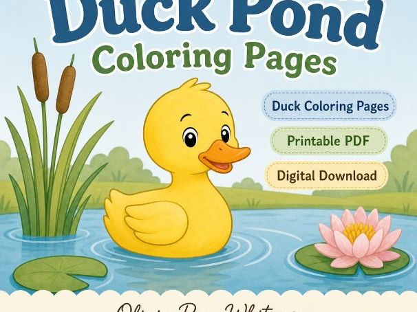Duck Pond Coloring Pages | Duck Coloring Pages | Printable PDF | Digital Download