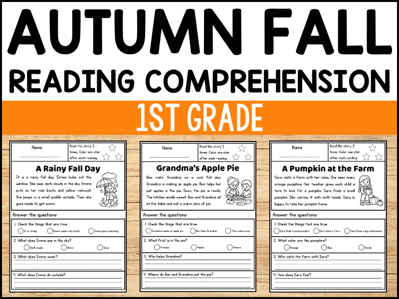 Fall 1st Grade Reading Comprehension Passages and Questions