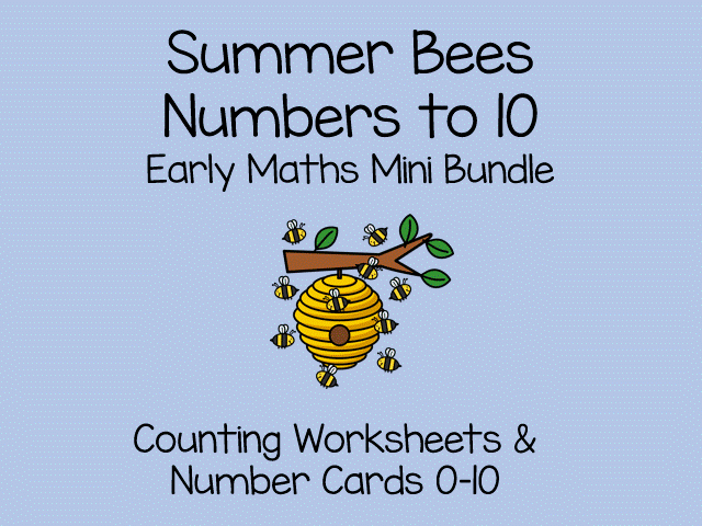 Summer Bee Maths Activities EYFS : Counting Worksheets & Number Cards 0–10 ; Early Maths Mini Bundle
