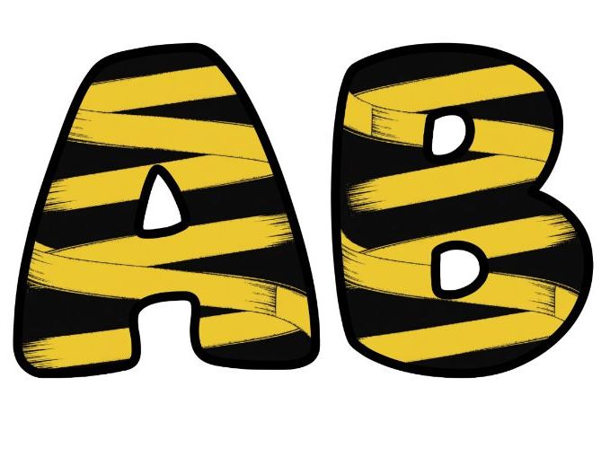 Yellow and Black Ribbon Alphabet Letters | Classroom Display, A-Z 0-9 and Signs