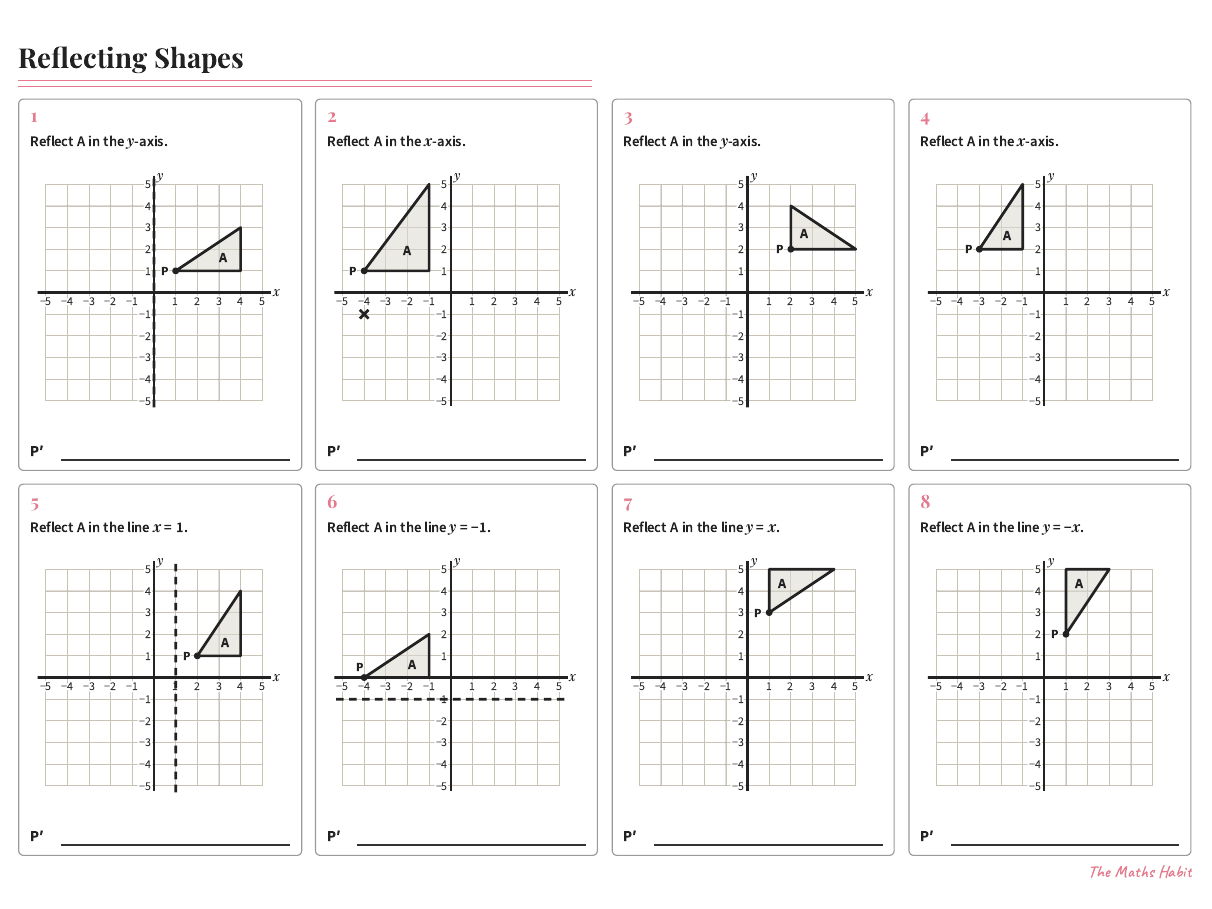 Reflecting Shapes Worksheet GCSE Maths