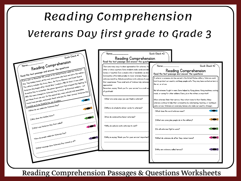 Veterans Day? first grade to Grade 3 Reading Comprehension Passages & Questions Worksheets