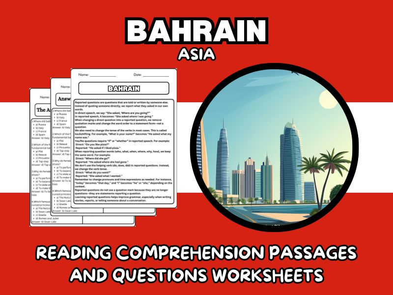 Questions About Bahrain Bahrain - Asia Reading Comprehension Passages & Questions Worksheets ...