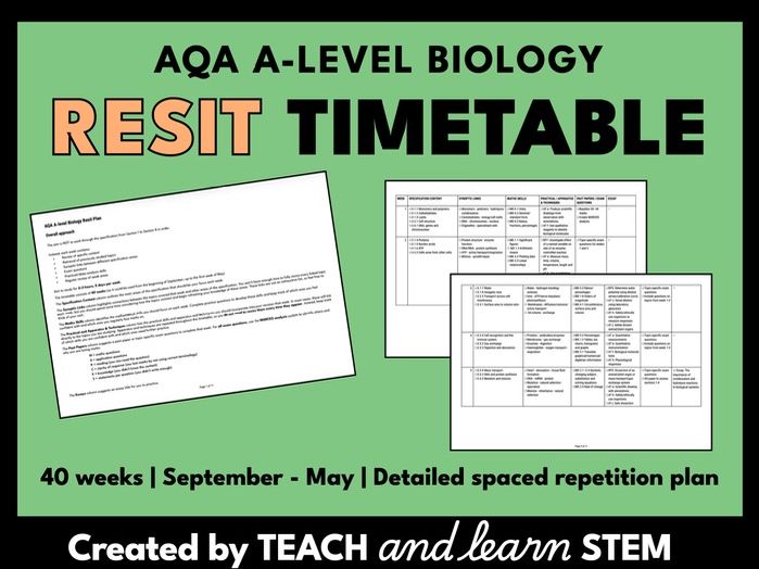 Spaced Repetition Timetable AQA A-level Biology | For Resits or Year 13