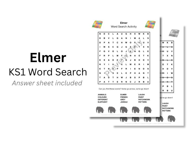 Elmer KS1 Word Search Activity