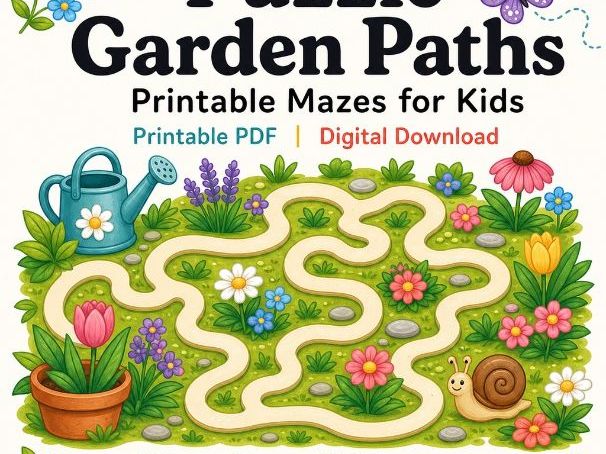 Puzzle Garden Paths | Printable Mazes for Kids | Printable PDF | Digital Download