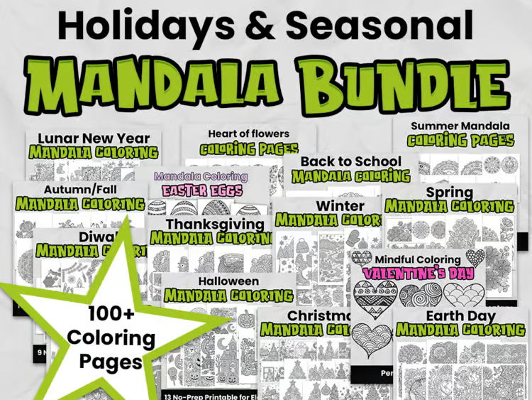 Seasonal & Holiday Mandala Colouring Pages Bundle | KS2 Mindfulness Activities