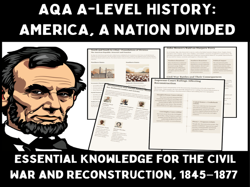 America: A Nation Divided c1845–1877 | A-Level History Workbook | Civil War & Reconstruction Study R