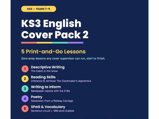 KS3 English Cover Work | 5 Print-and-Go Lessons | Years 7–9
