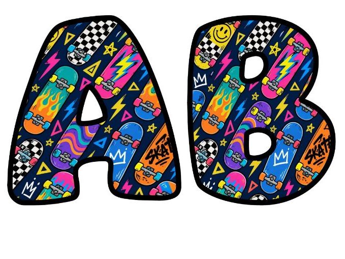 Neon Skateboards Bubble Letters | PE and Sports Bulletin Board Letters | Classroom Display Pack