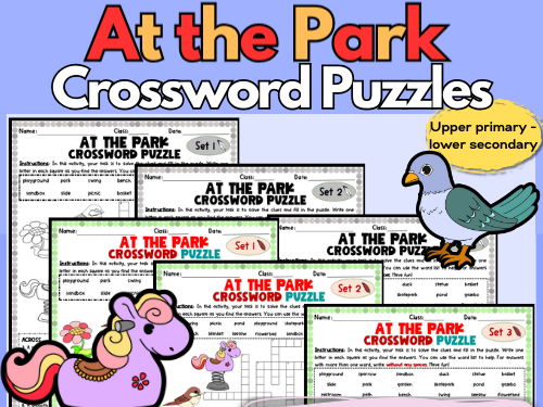 At the Park Color / B&W Differentiated Crossword Printables with Word Bank