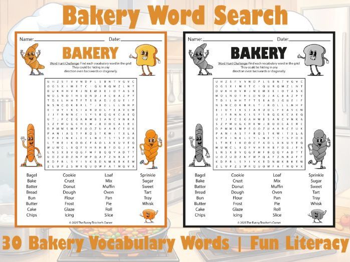 Bakery Word Search | 30 Bakery Vocabulary Words | Fun Literacy Activity
