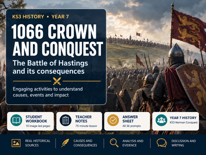 KS3 History Battle of Hastings 1066 Image Led Workbook and Lesson Plan