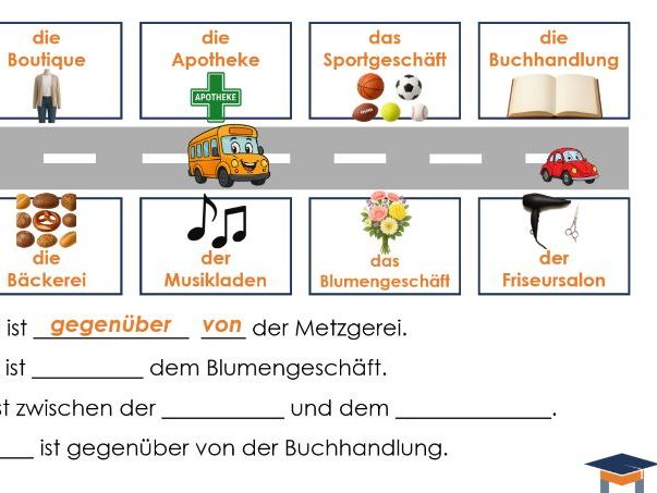 German - Prepositions & shops worksheet