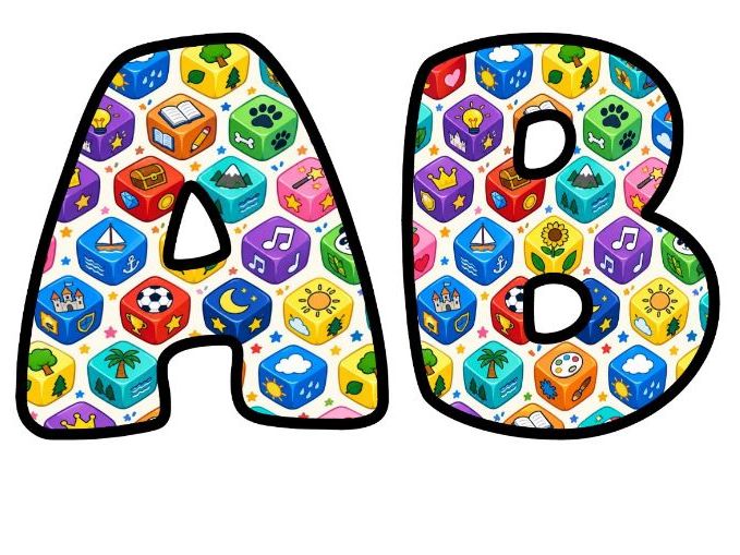 Story Dice Cubes Bubble Letters | Maths Topic Bulletin Board Letters | Classroom Display Pack