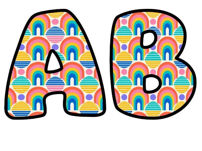 Retro Rainbow Arches Bubble Letters | Rainbow Bulletin Board Letters | Classroom Display Pack