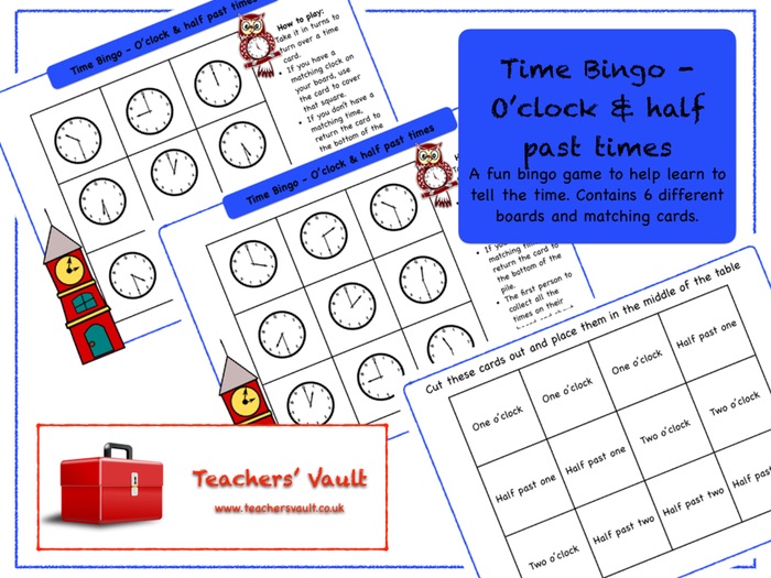Time Bingo O’clock and half past times Teaching Resources