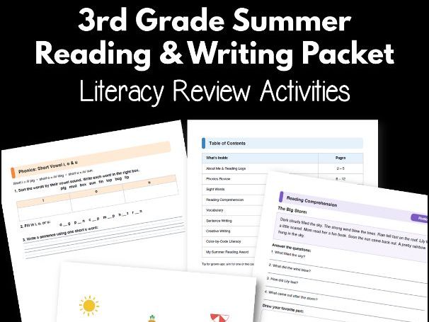 3rd Grade Summer Reading & Writing Packet | Literacy Review Activities