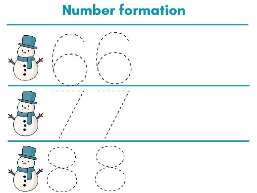 Snowman Number Formation Sheets (1–5 and 1–10)