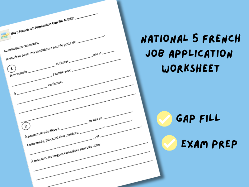 Job Application | Gap Fill Worksheet | National 5 French