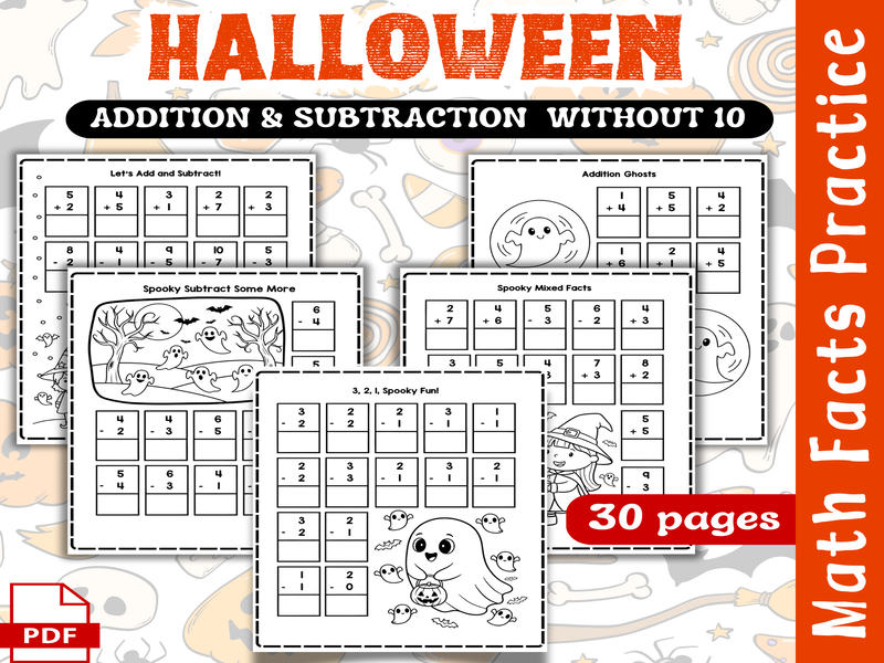 Halloween Addition & Subtraction Worksheets Math Facts Practice No Prep Octobre