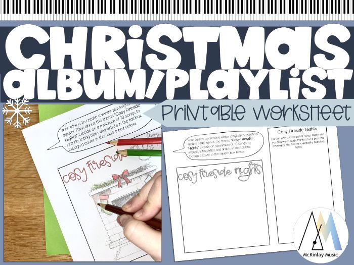 Christmas Playlist & Album Cover Project - printable worksheet for Christmas lessons