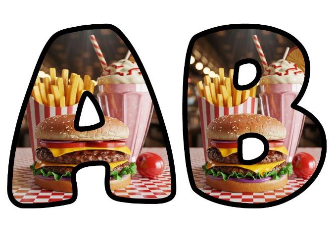 Burgers Fries Milkshake Themed Lettering Set | Classroom Display | Upper & Lowercase, 0-9