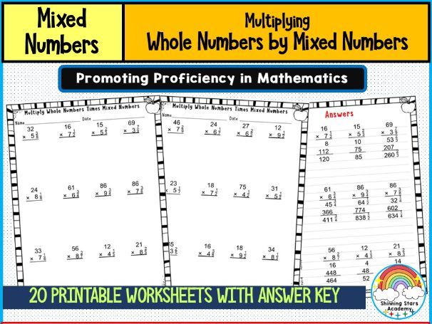 Multiplying Whole Numbers by Mixed Numbers Worksheets | Fraction & Whole Number Multiplication Pract