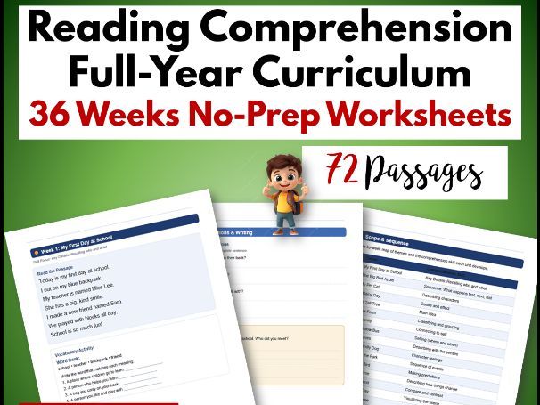 Grade 6 Yearlong Reading Comprehension Curriculum | 72 Worksheets