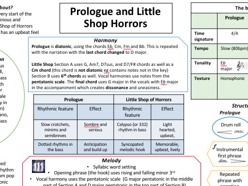 Prologue/Little Shop of Horrors knowledge organiser