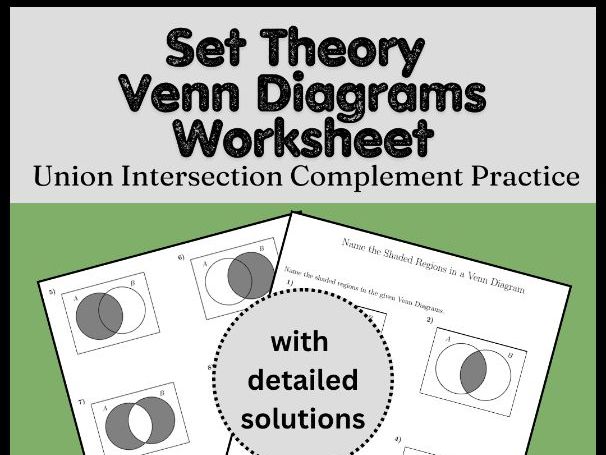 Set Theory Venn Diagrams Worksheet | Union Intersection Complement Practice