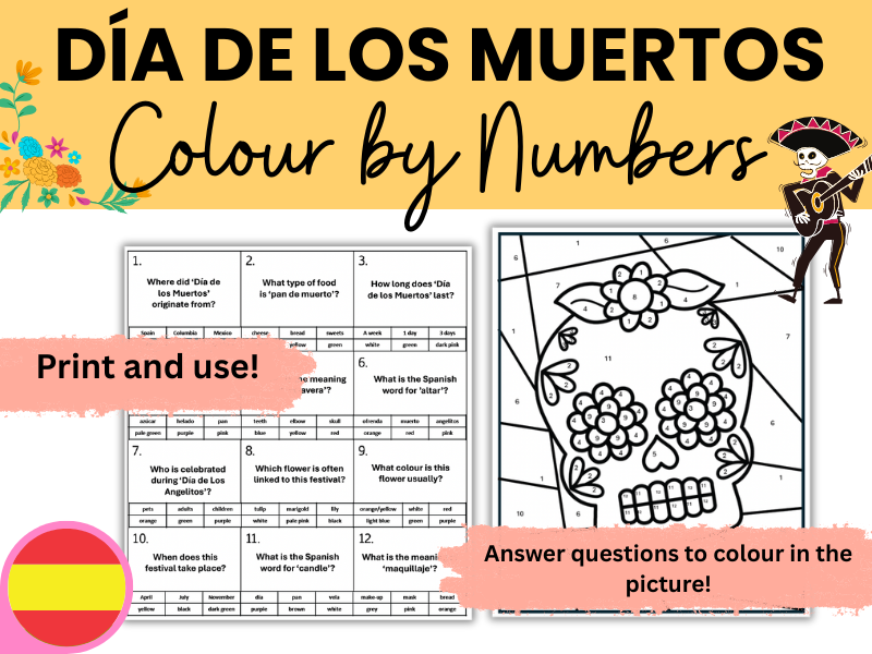Dia de los Muertos - Day of the Dead -  Colour by Numbers Activity Worksheet