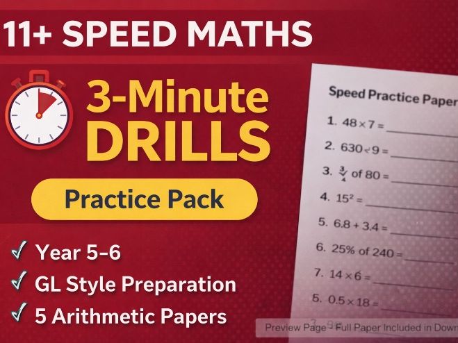 11+ Maths Speed Practice Pack – 5 Arithmetic Drill Papers | 3-Minute Daily Practice
