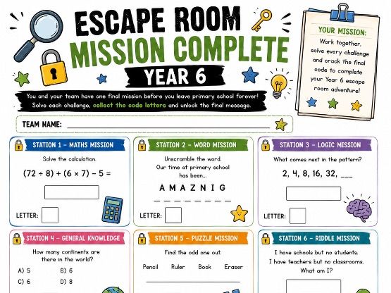 Year 6 Escape Room – Mission Complete! | End of Year Leavers Challenge | KS2 Printable Activity