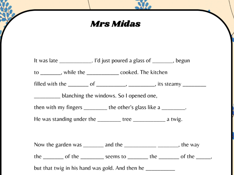 SST Mrs Midas Poem Memorisation Activity
