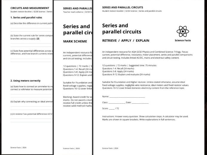AQA GCSE Physics: Series and Parallel Circuits Revision Questions