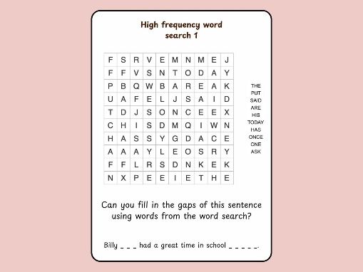 Year 1 High Frequency Words: Word Search Complete Pack.