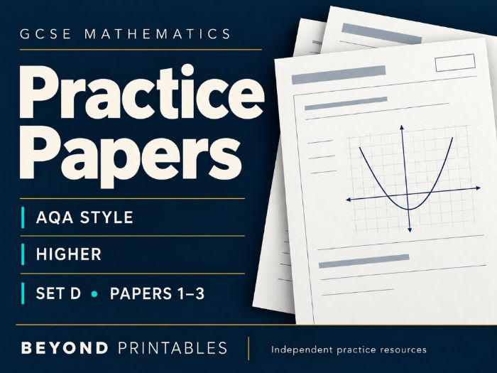 GCSE Maths AQA-style Higher Set D: Papers 1, 2 and 3 + Mark Schemes