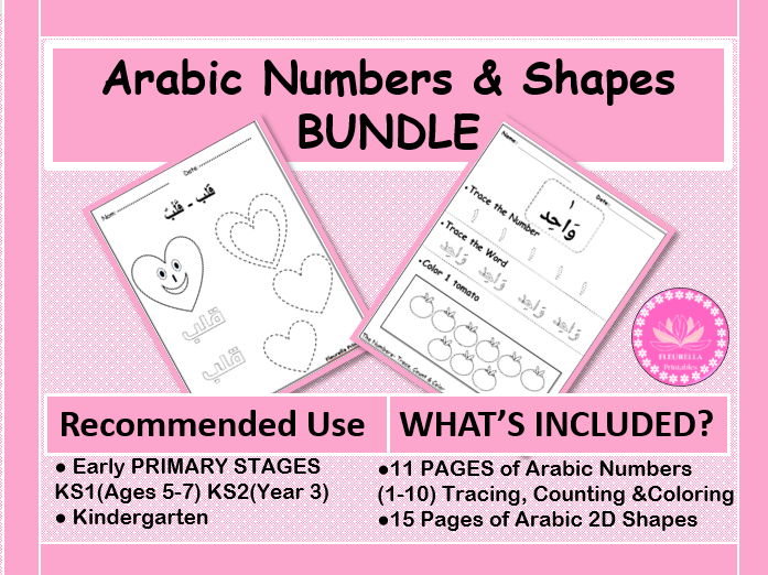 Arabic Numbers (1-10) & Arabic 2D Shapes BUNDLE for Kindergarten/ Early Primary