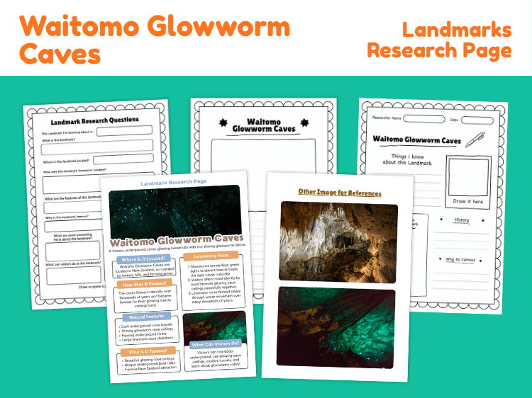 Waitomo Glowworm Caves Research Project | New Zealand Landmark Worksheets